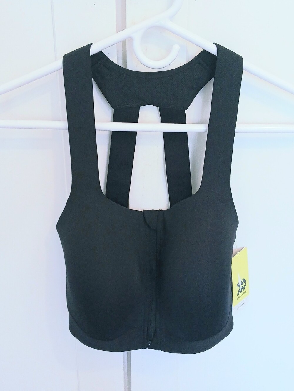 34E (34DD) Black High Support Sports Bra Zip Front Inner Hook Adjustable Sttaps